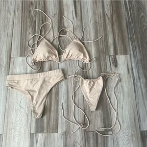 3 piece farago punta mita swimsuit set lucia bikini bottom beige medium large